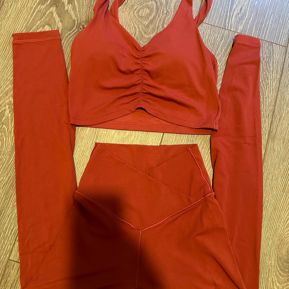 aerie Red High-Waist Leggings & Ruched Sports Bra Set